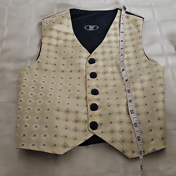 Top Kids Boy's Waist Coat Vest & Tie Size 6 Yellow & Navy Blue - Picture 9 of 16